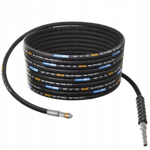 Tub de Curățare a Canalelor de Înaltă Presiune, 15 Metri, Cu Cap Rotativ, Compatibil Nilfisk Alto, Poseidon, Neptun, Kew, Kranzle - 250 BAR, 155°C, 6 mm Diametru Interior