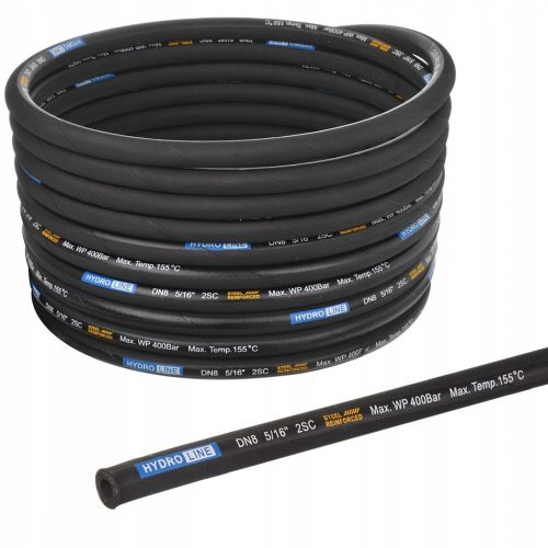 Furtun Hidraulic de Înaltă Presiune HydroLine DN8, 2SC, 8mm (5/16"), 400 bar, Întărit cu Dublu Strat de Oțel, Vândut la Metru