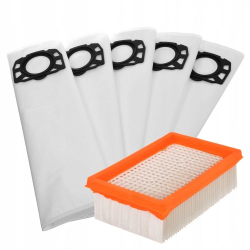Set Filtru și 5 Saci de Praf din Microfibră pentru Aspiratoare Karcher WD4, WD5, WD6 - 2.863-006.0