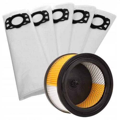 Set Filtru și Saci de Praf pentru Aspiratoare Karcher WD 4.200 - 5.800, Înlocuire 6.414-960.0, 1 Filtru + 5 Saci