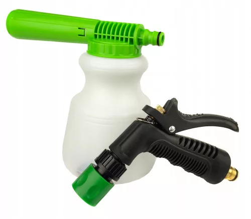 Furtun de Grădină cu Conector, Pulverizator și Dispozitiv de Spumare cu Presiune Scăzută, Rezervor 900 ml
