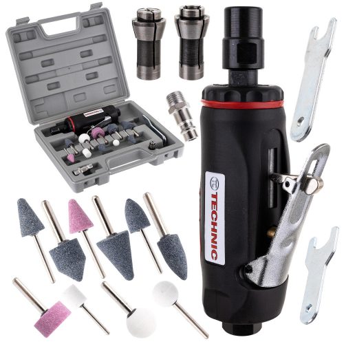 Set de șlefuitor pneumatic cu tijă dreaptă în valiză cu mandrină de 3 și 6 mm Technic AT-7032BK