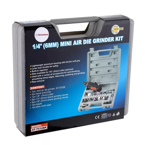 Set de șlefuitor pneumatic cu tijă dreaptă în valiză cu mandrină de 3 și 6 mm Technic AT-7032BK