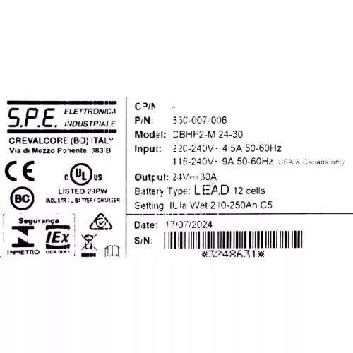 S.P.E. CBHF2-M Univerzális Ipari Akkumulátor Töltő 24V 30A