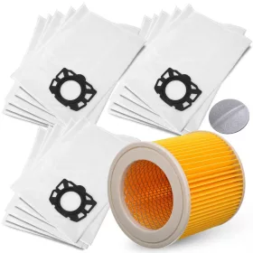   Set 15 Sacii Sintetici și Filtru Rețea Întărit pentru Aspiratoarele Karcher WD2 PLUS, WD3, SE 4001, SE 4002