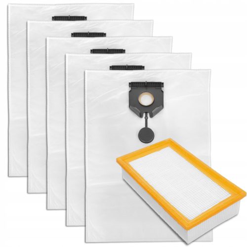 Set 5 Sacii Sintetici și 1 Filtru pentru Aspiratoare Karcher NT 30/1, 40/1, 50/1 TACT (Coduri 2.889-154.0 / 2.889-155.0)