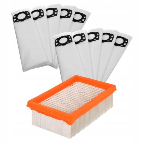 Set Filtru și Saci de Praf pentru Aspiratoare Karcher WD4 WD5 WD6 - 1 Filtru + 10 Saci de Praf