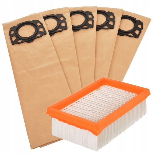 Set Sac de Hârtie și Filtru pentru Aspiratoare Karcher WD4 WD5 WD6 MV4 MV5 MV6 - 1 Filtru, 5 Saci
