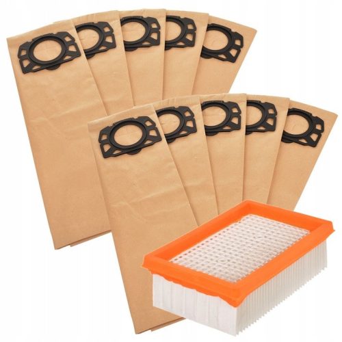Pachet Sac de Hârtie și Filtru pentru Aspiratoare Karcher WD4 WD5 WD6 MV4 MV5 MV6 - 1 Filtru, 10 Sac de Hârtie