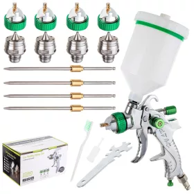   Set Pistol de Vopsit 4 Bucăți cu Duze HVLP 1.4, 1.7, 2.0, 2.5 mm + Rezervor 600ml TC Technic H-601K