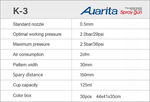 Pistol de Vopsit Auarita K-3 Pulverizare cu Volum Mare și Presiune Mică Mini cu Duza de 0,5 mm și Rezervor Lateral de 200 ml