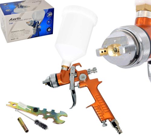 Pistol de Pulverizare Auarita H-827 HVLP Auriu 2.5 mm, Furtun 1/4", Capacitate 600 ml, Material Metalic