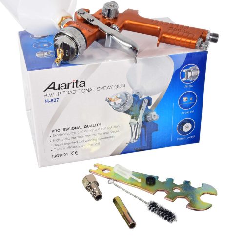 Pistol de Pulverizare Auarita H-827 HVLP Auriu 2.5 mm, Furtun 1/4", Capacitate 600 ml, Material Metalic
