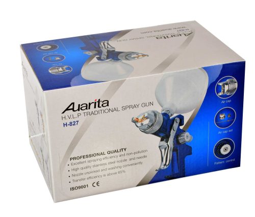 Pistol de Pulverizare Auarita H-827 HVLP Auriu 2.5 mm, Furtun 1/4", Capacitate 600 ml, Material Metalic