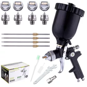   Set Pistol de Pulverizare cu 4 Duze HVLP 1.4, 1.7, 2.0, 2.5 mm TC Technic Negru H-827PK