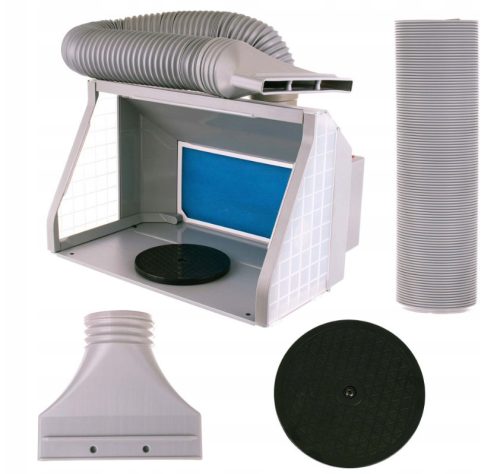 Cabină de Pictură Portabilă cu Iluminare LED și Ventilator Reglabil HS-E550BLK, Platformă Rotativă 19 cm, Alimentare 12V, 2340 Lumeni