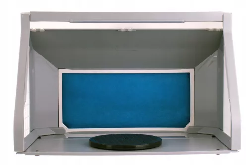 Cabină de Pictură Portabilă cu Iluminare LED și Ventilator Reglabil HS-E550BLK, Platformă Rotativă 19 cm, Alimentare 12V, 2340 Lumeni