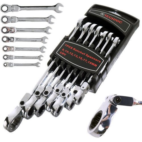 Set de Chei Inelare și Deschise cu Rachetă, 7 Bucăți, 8-19 mm, Oțel Crom-Vanadiu, TC Technic E1612
