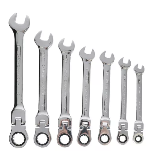 Set de Chei Inelare și Deschise cu Rachetă, 7 Bucăți, 8-19 mm, Oțel Crom-Vanadiu, TC Technic E1612