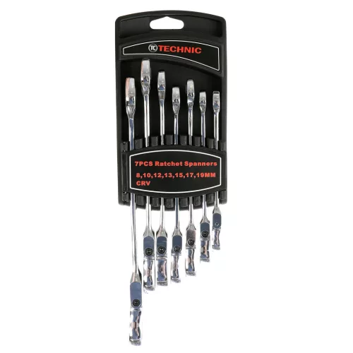 Set de Chei Inelare și Deschise cu Rachetă, 7 Bucăți, 8-19 mm, Oțel Crom-Vanadiu, TC Technic E1612