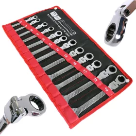   Set de Chei Combinate cu Rachetă și Articulație, 12 Piese, 8-19 mm, TC Technic E1613, Oțel CrV