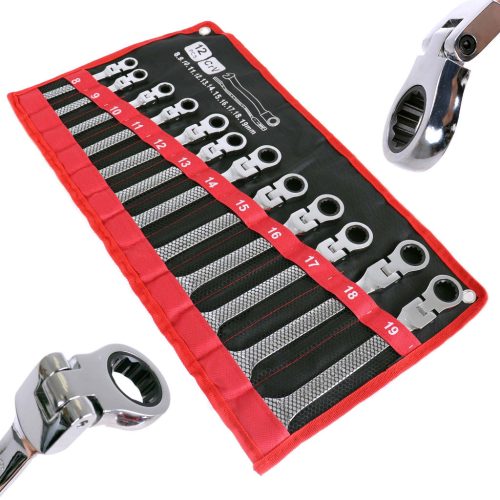 Set de Chei Combinate cu Rachetă și Articulație, 12 Piese, 8-19 mm, TC Technic E1613, Oțel CrV