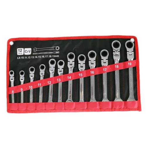 Set de Chei Combinate cu Rachetă și Articulație, 12 Piese, 8-19 mm, TC Technic E1613, Oțel CrV
