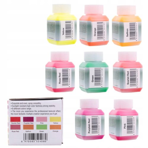 Set de Vopsele Acrilice Fluorescente (30ml x 8 Culori) pentru Aerograf - Timbertech 8FLUORESC30ml