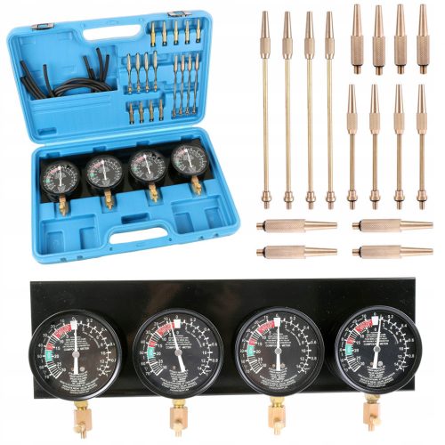 Set de Măsurare a Vidului pentru Sincronizarea Carburatorului TC Technic LT-A1770, cu 4 ceasuri de măsurare și accesorii complete