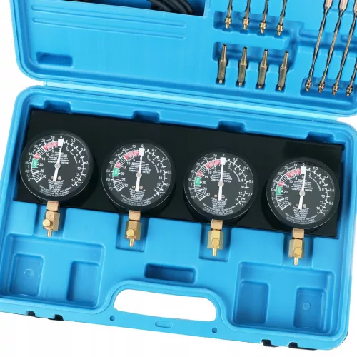 Set de Măsurare a Vidului pentru Sincronizarea Carburatorului TC Technic LT-A1770, cu 4 ceasuri de măsurare și accesorii complete