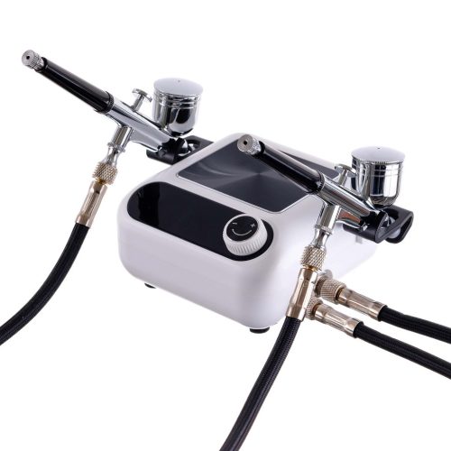 Set Aerograf Profesional TC Technic HS-A9K ALB cu Compresor, Două Pistoale de Vopsit și Furtunuri - Funcție de Oprire Automată și Reglare