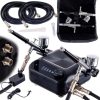 Set Aerograf Profesional TC Technic HS-A9KBLACK cu Compresor, Două Pistoale de Vopsit și Furtunuri - Funcție de Oprire Automată și Reglare