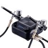 Set Aerograf Profesional TC Technic HS-A9KBLACK cu Compresor, Două Pistoale de Vopsit și Furtunuri - Funcție de Oprire Automată și Reglare