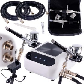   Set Aerograf Profesional TC Technic WHS-A10K ALB cu Compresor, Două Pistoale de Vopsit și Furtunuri - Oprire Automată și Reglare Digitală