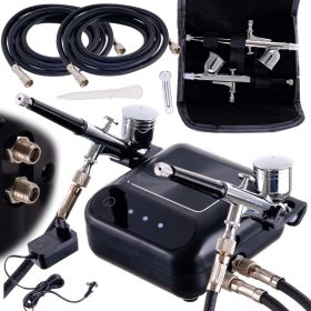   Set Aerograf Profesional cu Compresor, Două Pistoale de Vopsit și Reglaj Digital TC Technic WHS-A10K NEGRU