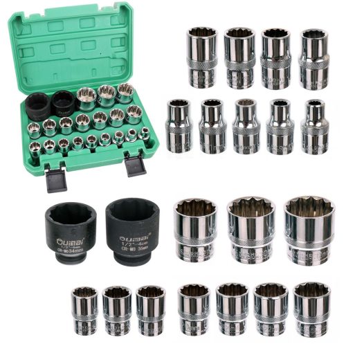 Set de capete pentru cheie tubulară în valiză de plastic, compatibil cu antrenori de 1/2", dimensiuni 8-36 mm, din oțel CrV, TC Technic