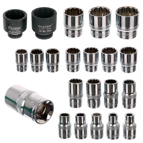 Set de capete pentru cheie tubulară în valiză de plastic, compatibil cu antrenori de 1/2", dimensiuni 8-36 mm, din oțel CrV, TC Technic