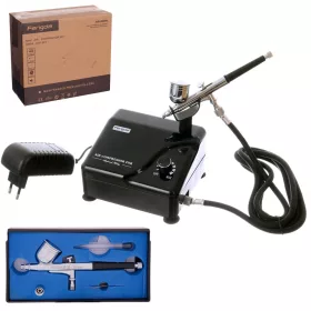   Mini Compresor Aerograf AS-207k cu Set Aerograf Fengda BD-130, 0,3 mm, cu Accesorii și Conexiune pentru Compresor