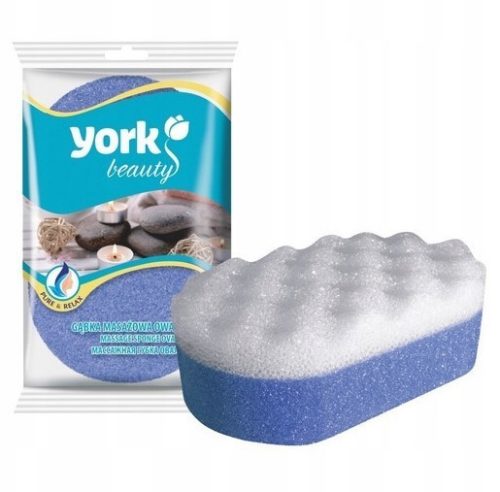 Spons Oval pentru Masaj - YORK Îngrijire Corporală, 14x9x5 cm, Albastru