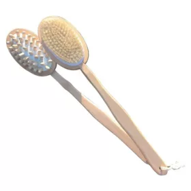   24 x Perie de Masaj cu Două Fețe pentru Îngrijirea Spatelui - YORK (1 bucată) - Material: Lemn și Peri Sintetici, Dimensiune: Lungime Totală cu Mâner Lung