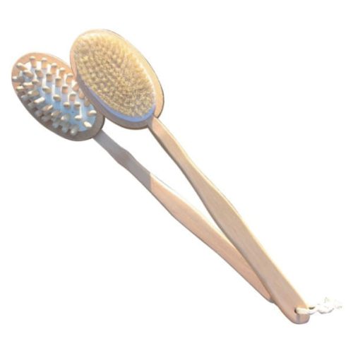 24 x Perie de Masaj cu Două Fețe pentru Îngrijirea Spatelui - YORK (1 bucată) - Material: Lemn și Peri Sintetici, Dimensiune: Lungime Totală cu Mâner Lung