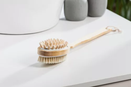 Perie de Masaj cu Două Fețe pentru Îngrijirea Spatelui - YORK (1 bucată) - Material: Lemn și Peri Sintetici, Dimensiune: Lungime Totală cu Mâner Lung