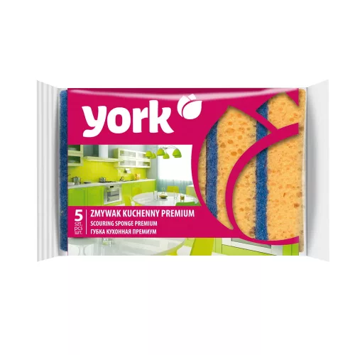Set de 5 Bureți Premium pentru Bucătărie - YORK, Strat Abraziv și Spumă Porosă de Înaltă Calitate