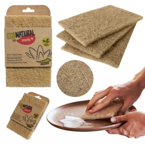 46 x Set 3 Bureți de Curățare din Material Natural - YORK ECO NATURAL, Fibre de Agave și PET Reciclat