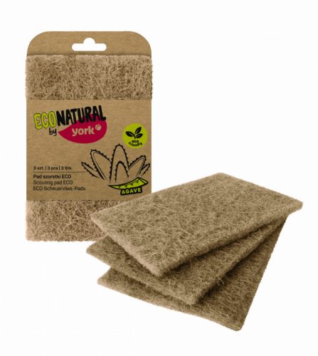 Set 3 Bureți de Curățare din Material Natural - YORK ECO NATURAL, Fibre de Agave și PET Reciclat