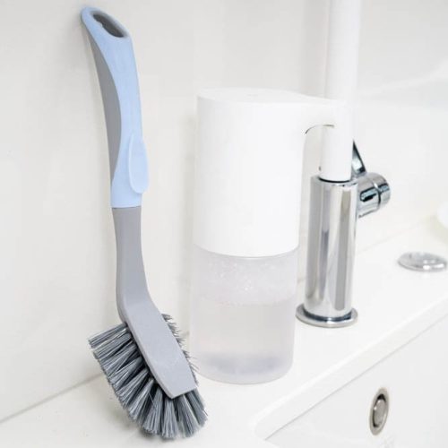 Perie de Vase cu Mâner Lung și Tehnologie Oprire Bacterii - 27 cm, Antimicrobian, Albastru Gri