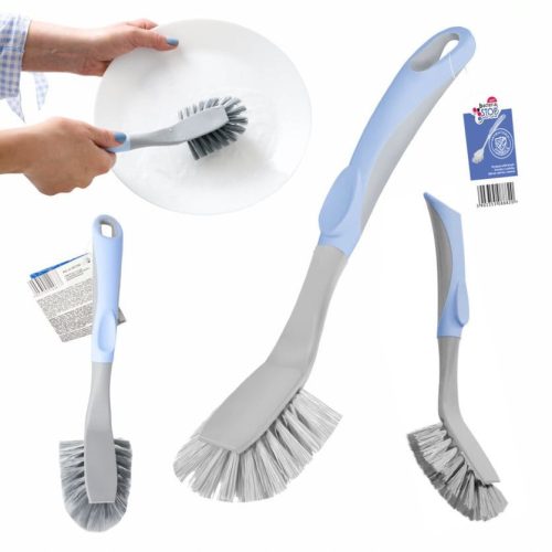 Perie de Vase cu Mâner Lung și Tehnologie Oprire Bacterii - 27 cm, Antimicrobian, Albastru Gri