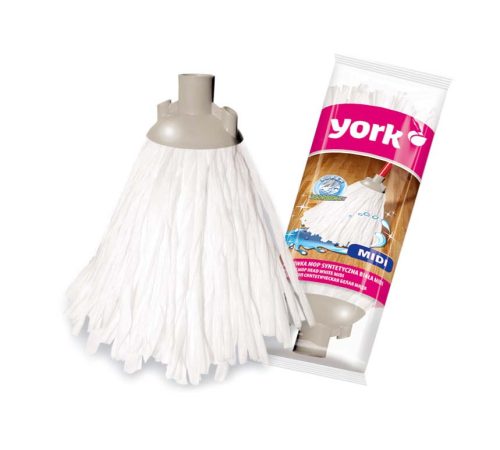 Cap Mop Sintetic Alb MIDI Compatibil cu Mânerele York, Ideal pentru Curățarea Pardoselilor din Lemn și Plăci Ceramice